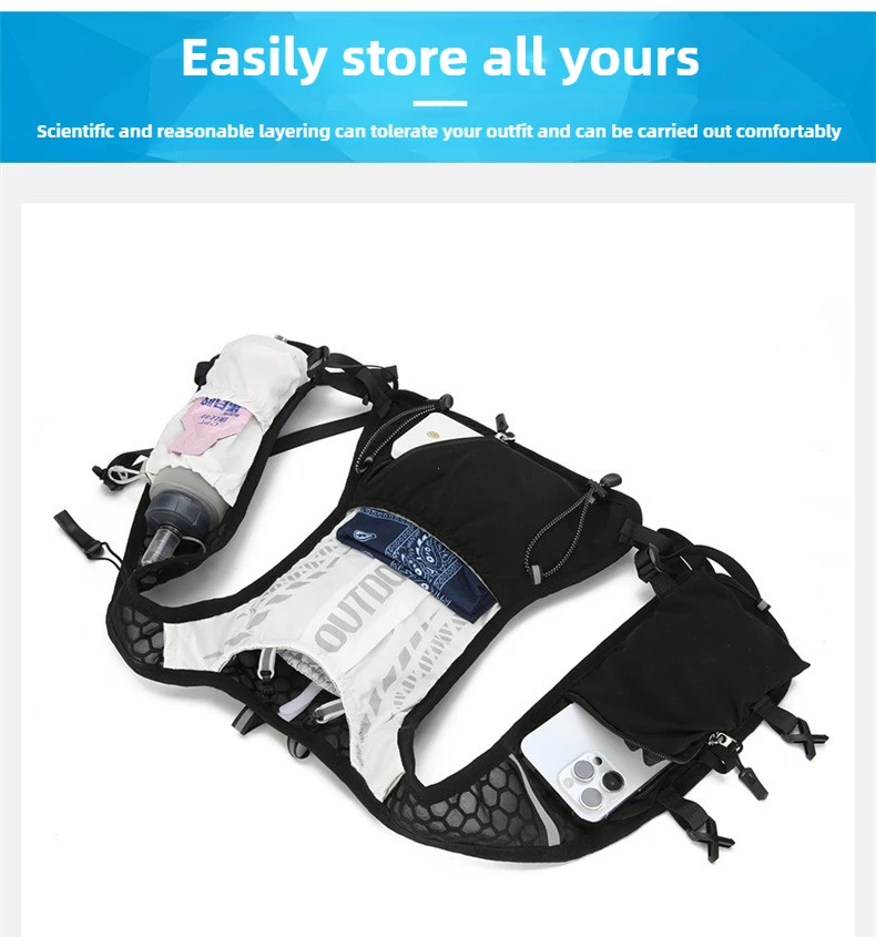 Reflective Running Hydration Vest Cycling Backpack for Outdoor Sports Climbing Hiking MTB Road Bike - Adjustable Vest Bag