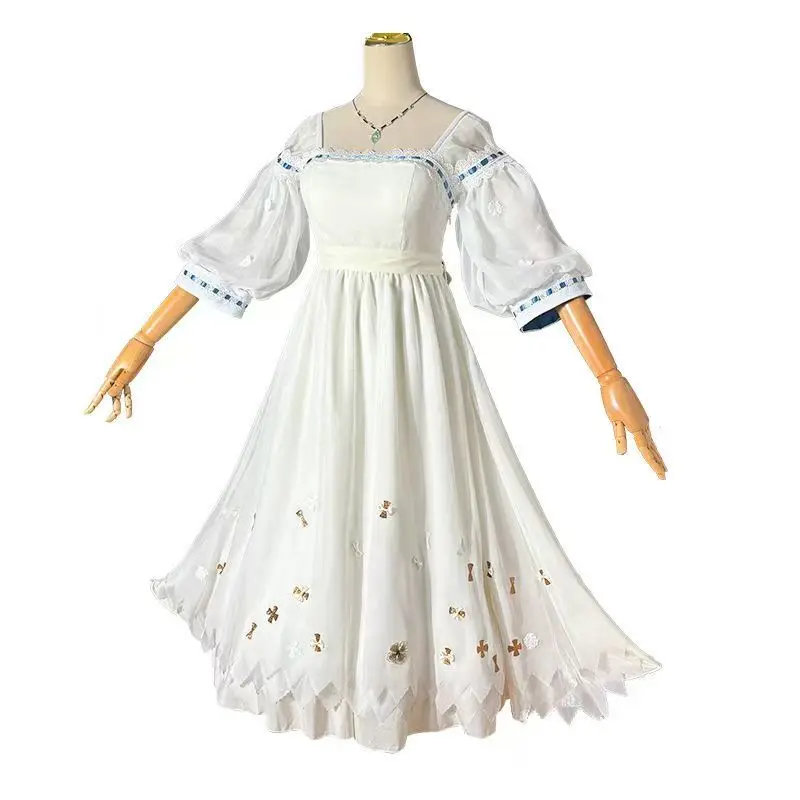 

Elegant White Flowy Hem Long Skirts Women 코스프레 Anime Role-play Wig Shoe Suits Game Reverse: 1999 Thirty-Seven Cosplay Costume