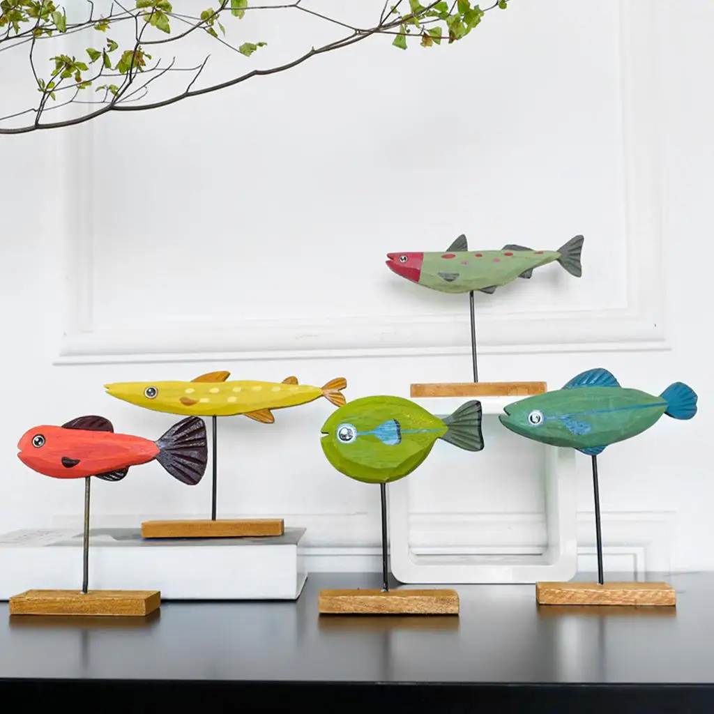 Fish Shape Wooden Decor for Home Desktop Nordic Design Ornament on Stand for Living Room Cabinet Festive Gift