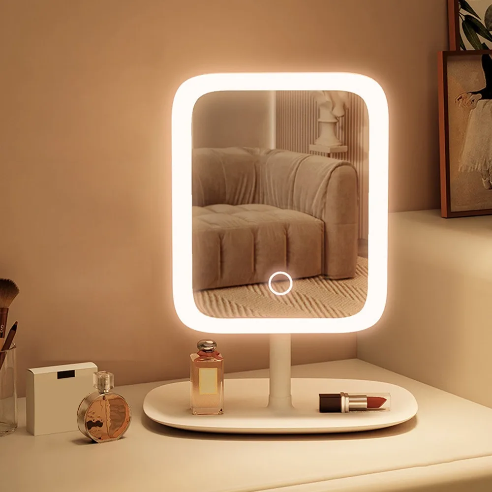 3 Color Light LED Makeup Mirror USB Rechargeable 270° Rotation Cosmetic Mirror Adjustable Brightness Desktop Vanity Mirror