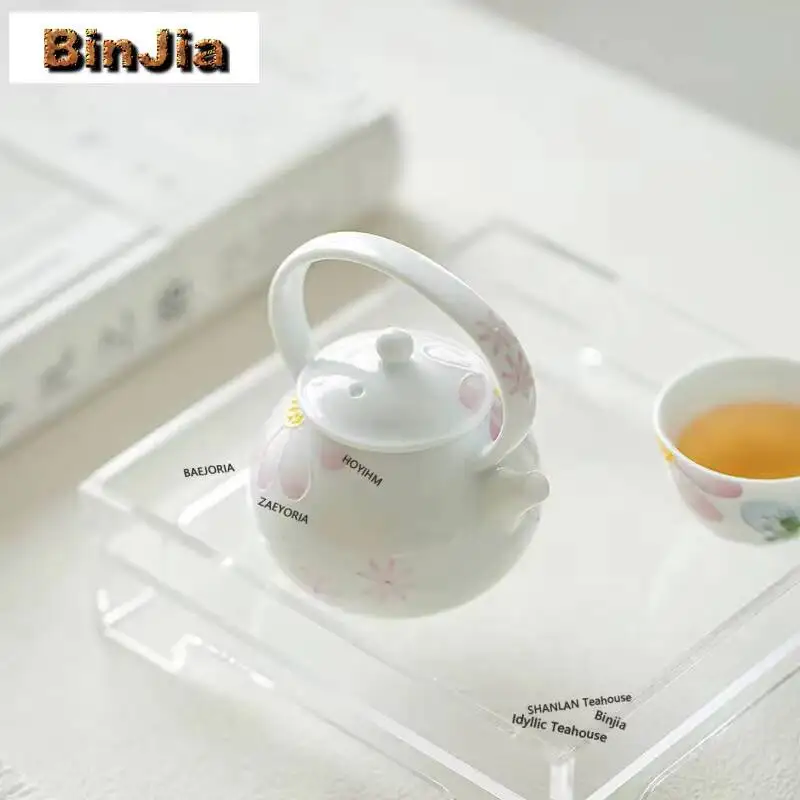 120ml Hand-painted Full Of Flowers Lifting Handle Teapot Retro Tea Infuser Pot Tea Soaking Kettle With Strainer Cha Ornaments