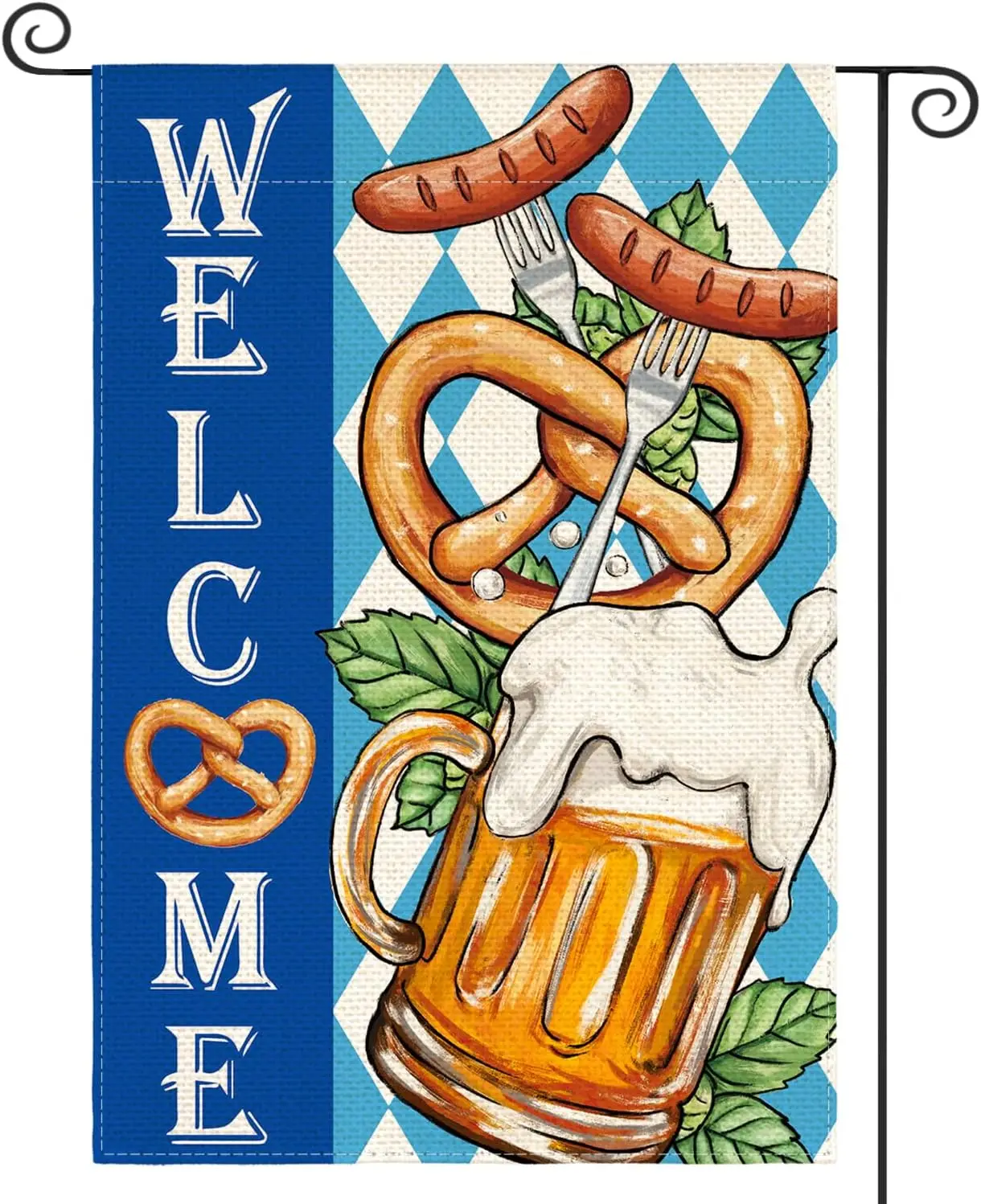 AVOIN colorlife Bienvenido Oktoberfest Bandera de jardín de cerveza Märzen Pretzels Salchicha 12x18 pulgadas de doble cara, celebración de Baviera Ya KZA