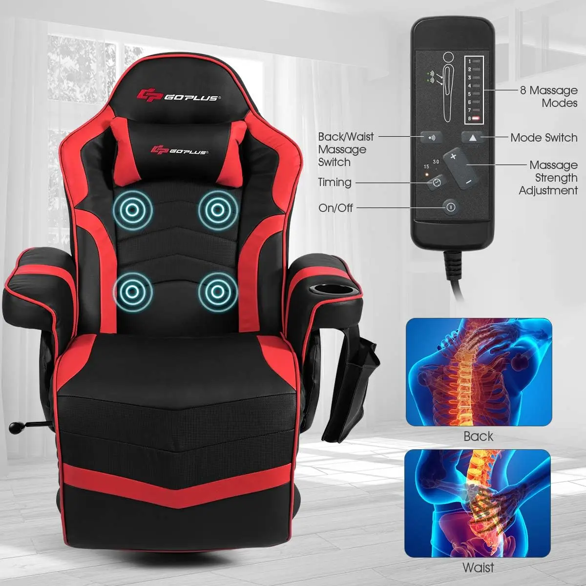 RacingStyleGamingRecliner com encosto e apoio para os pés ajustáveis, cadeira ergonômica de couro alto para computador e escritório Cadeira giratória para jogos