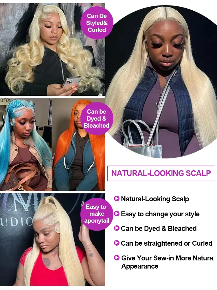 613 honigblonde farbige 13x6 HD Lace Front Echthaarperücken 30 40 Zoll Knochengerade 13x4 Lace Frontal Perücke für Frauen 250 Dichte