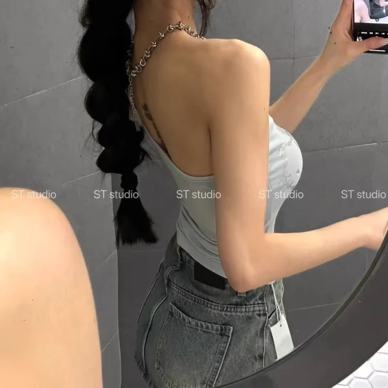  تألق مرحبا كيتي الزينة توب بدون أكمام للنساء - قمصان قصيرة عصرية بكتف واحد - ملابس كلوبوير Y2K الملابس #4