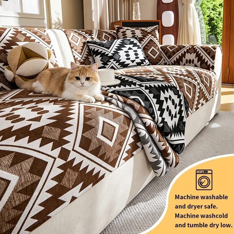 1PC-Simple and modern sofa cushion with geometric patterns, Pet Friendly, Non-slip Furniture Protection, Fits Most Sofas