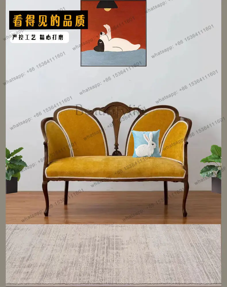 

Living room French retro leisure sofa small double high-end home photo studio solid wood sofa