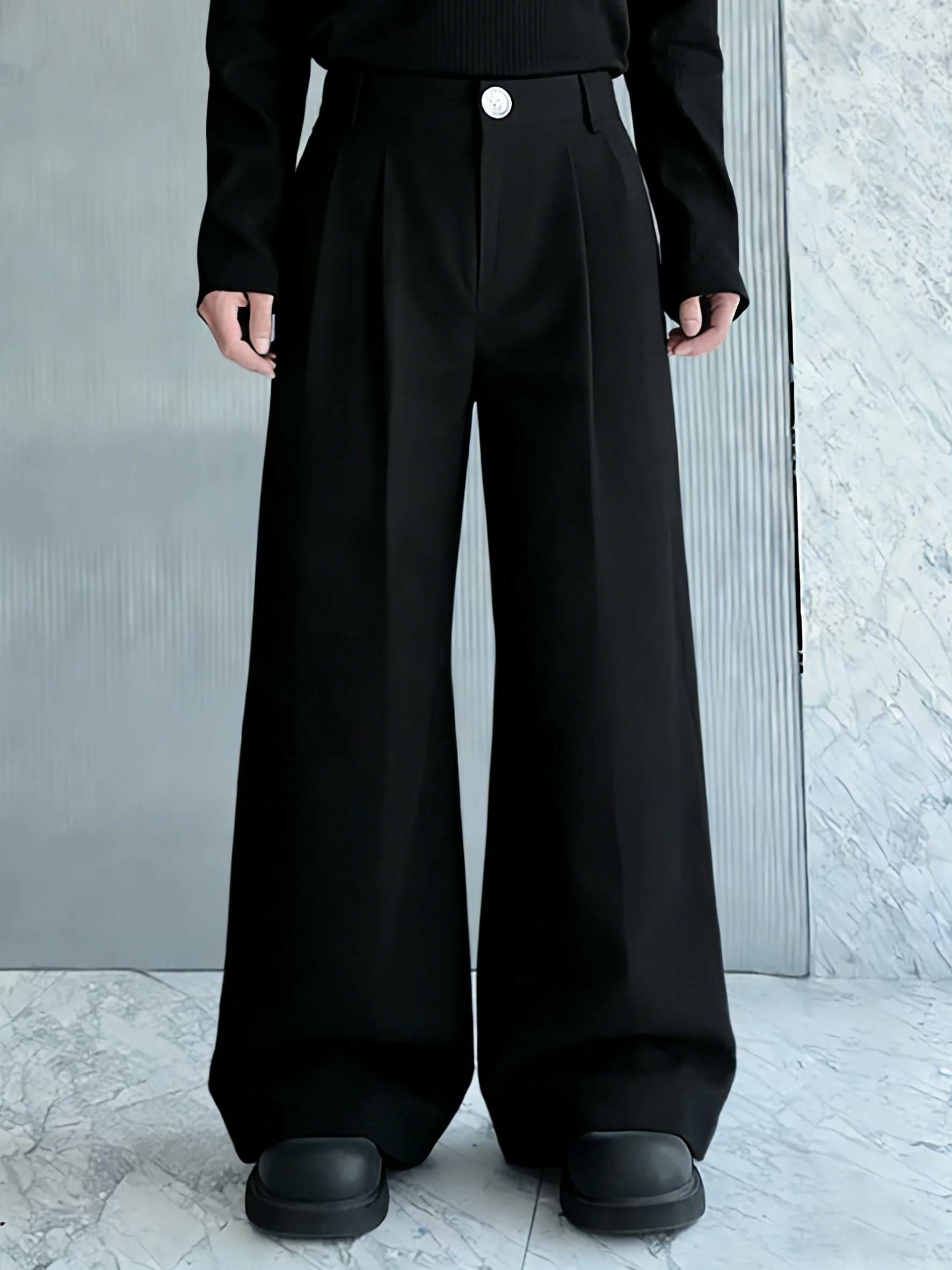 

Men's High Waist Wide Leg Suit Pants, Casual Loose Pleated Trousers, Streetwear Baggy Dress Pants for All Seasons