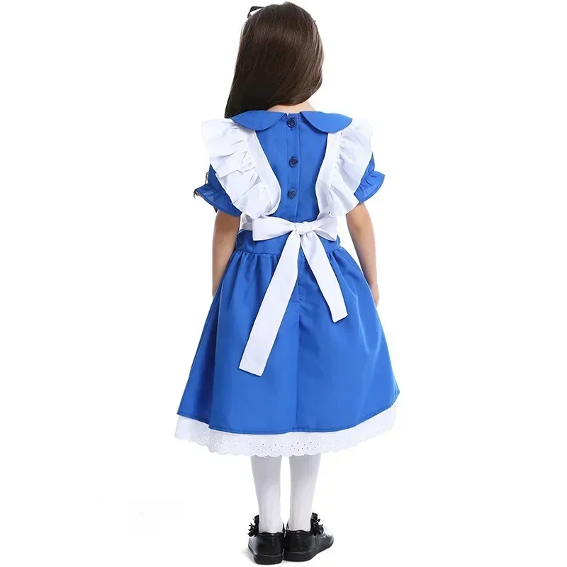 Halloween-kostuums voor meisjes Alice In Wonderland-kostuum Kinderen Kind Blue Maid Schort Lolita Cosplay Carnaval Party Fancy Dress