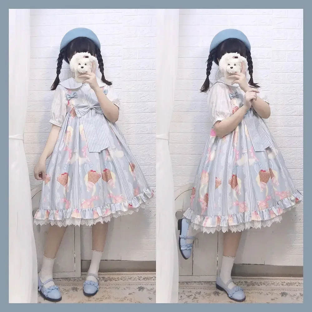 日本の原宿かわいい服甘いロリータカッコーデザートロリータドレス Jsk スリングドレス女性ヴィンテージピンクドレス 2025 ホット販売