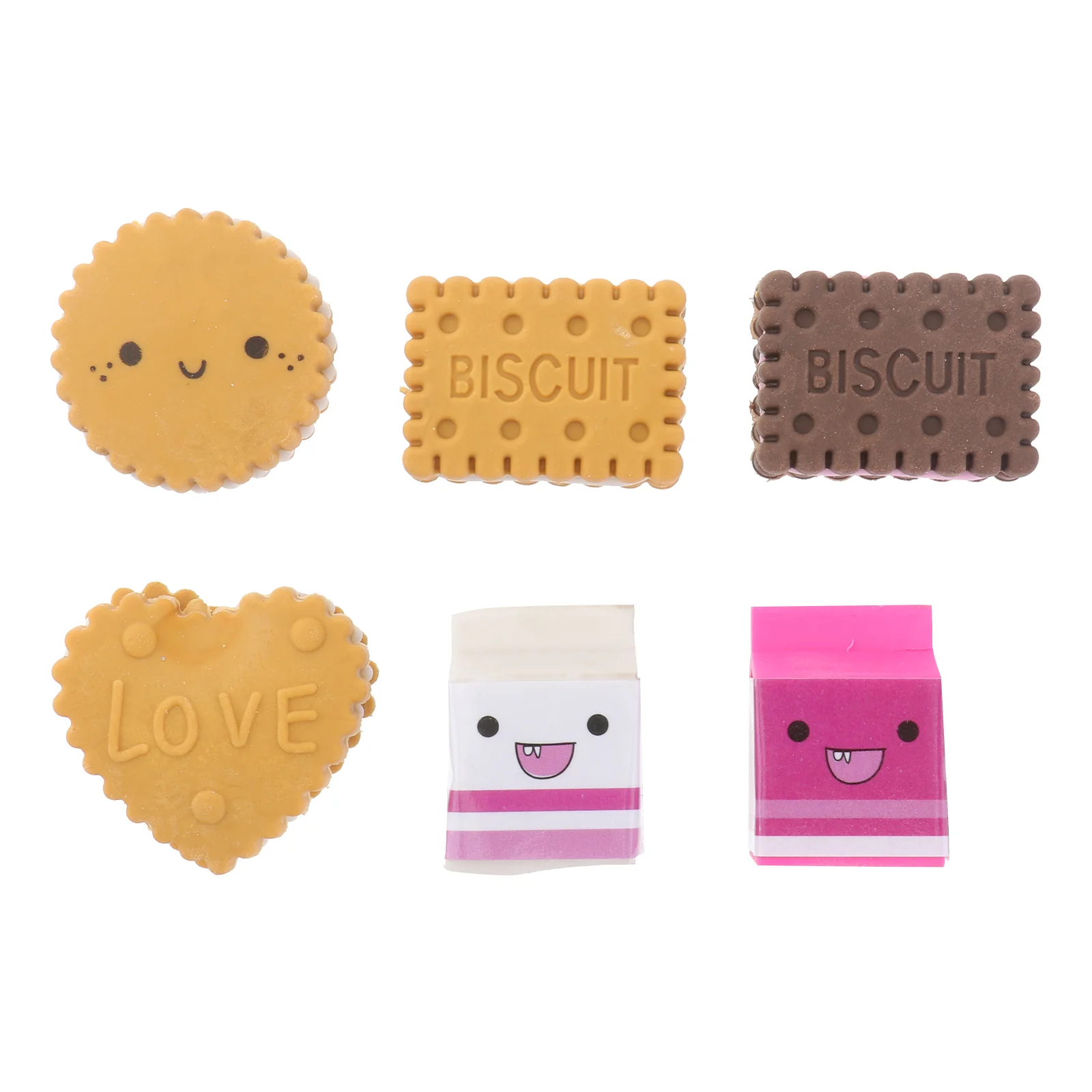 6 Pcs Nice Eraser Students Creative Biscuit Cookies Kids Stationery Supplies Child