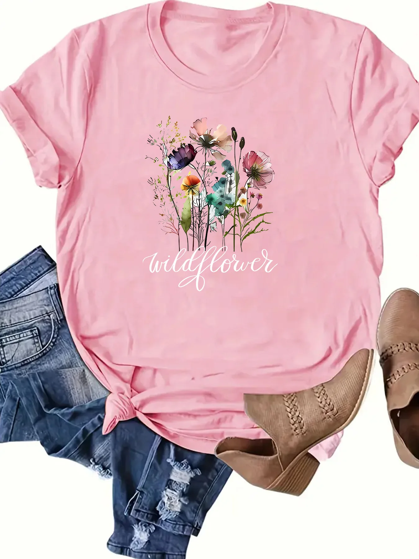 \\Women\'s Short Sleeve Daily Casual Flower Top Women\'s T-shirt Spring and Summer New Short Sleeve Graphic T Shirts  Aesthetic