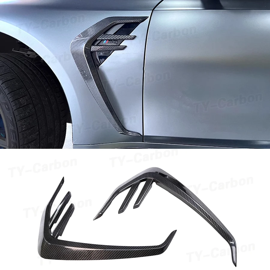 

Dry Carbon Fiber Front Side Fender Fin Splitters For BMW G80 M3 M4 G82 G83 Car Fog Lamp Air Vent Cover Trim Leaf Plate 2021+