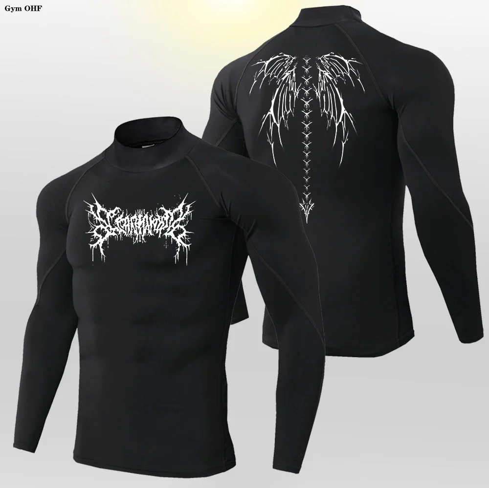Y2K Men's Workout Compression Shirt Turtleneck Long Sleeve Hight Neck Rash Guard Gym Base Layer Athletic Gear Sports Shirts Men