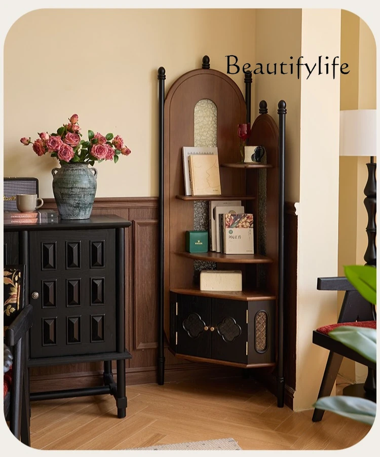 

Corner Cabinet French American Retro Solid Wood Corner Cabinet Antique Storage Rack Designer Walnut