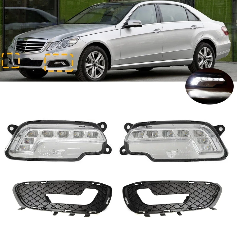 Car LED Left Right Daytime Running Light DRL Lower Bumper Grilles for Mercedes Benz W212 E300 E350 E500 2009-2013