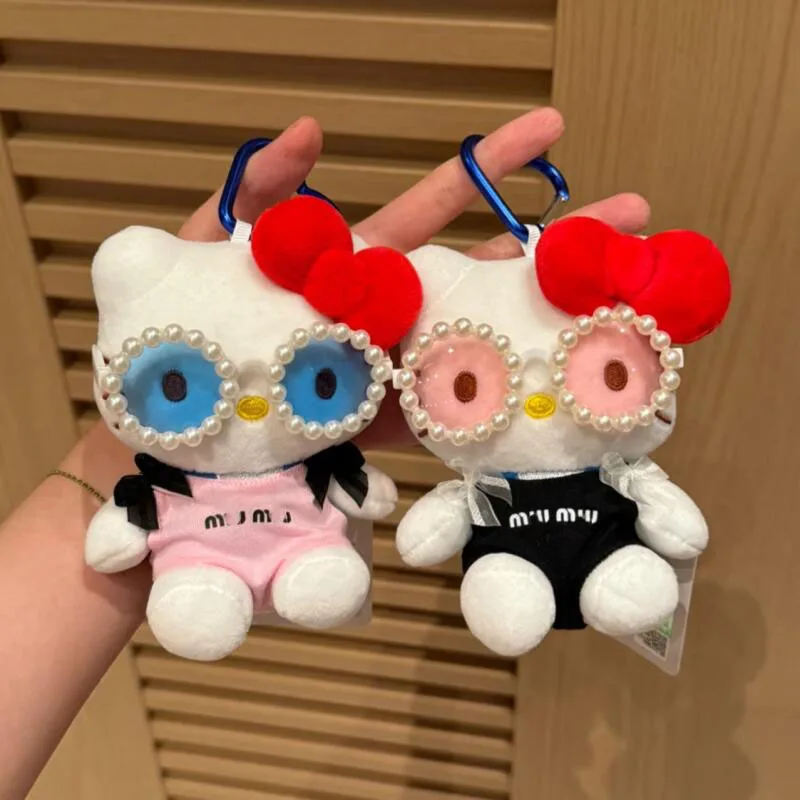 

Sanrio Hellokitty Plush Pendant Kawaii Cartoon Pearl Color Changing Glasses Kt Bag Pendant Backpack Plush Doll Keychain Toy