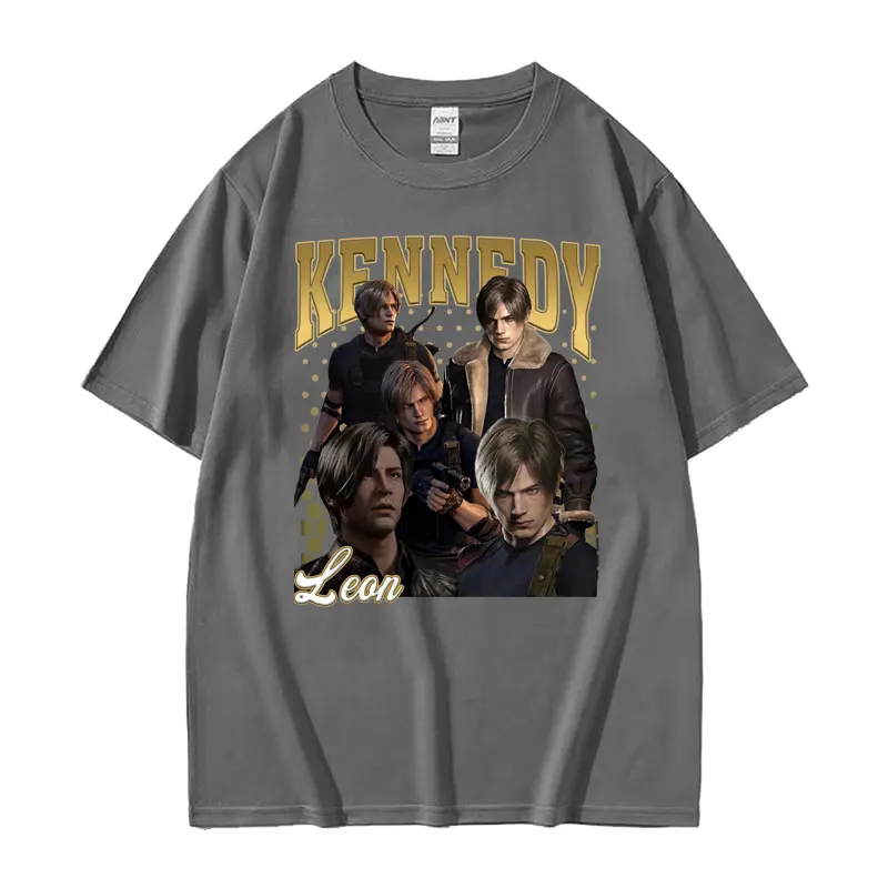 Limited Leon Kennedy Vintage Graphic T Shirt Dent Evil 4 Harajuku Movie Tee Shirt uomo donna moda T-Shirt oversize Streetwear