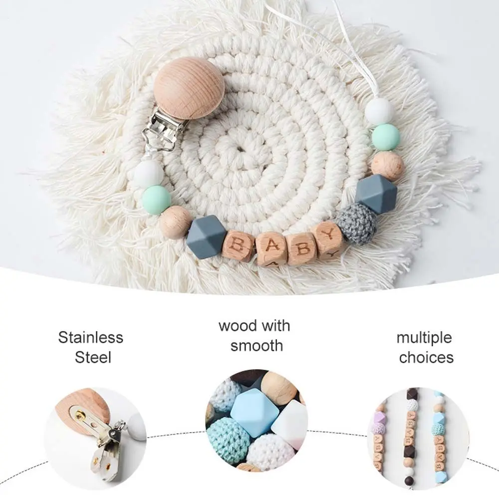 Gift Dummy Chain Holder Baby Chew Accessories Baby Teething Toy Infant Nipple Clamp Soother Chains Beech Wood Pacifier Clips