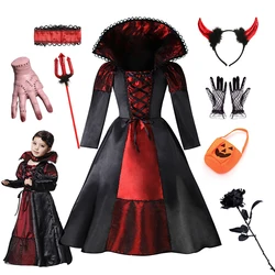 Girls Vampire Halloween Kids Costumes For Girl 2024 Carnival Party Prom Gown Ghost Bride Gothic Cosplay Children Clothing