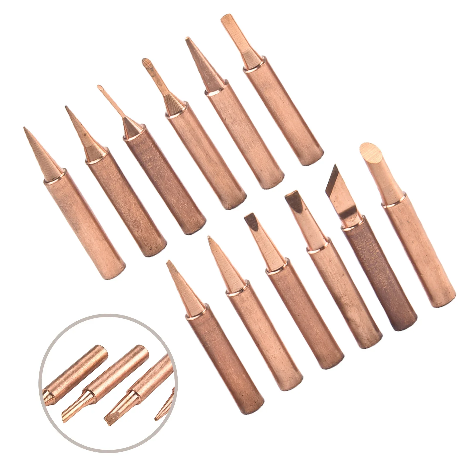 12Pcs Pure Copper Soldering Iron Tips 900M-T Welding Tool For 936 Rework Station Solder Tips For Soldering Various Components