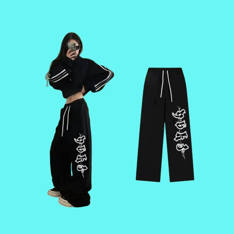 

2025 New Women's Drawstring 3D Printed Jazz Dance Pants, Casual Street Style, Popular Fashion, Loose Hip Hop Sportswear