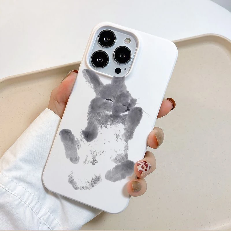Ink And Wash Painting Rabbit Art Design Phone Case For iPhone 17 16 Pro Max 15 14 Plus 13 12 11 Pro 16E 17Air Shockproof Cover - náhled 6