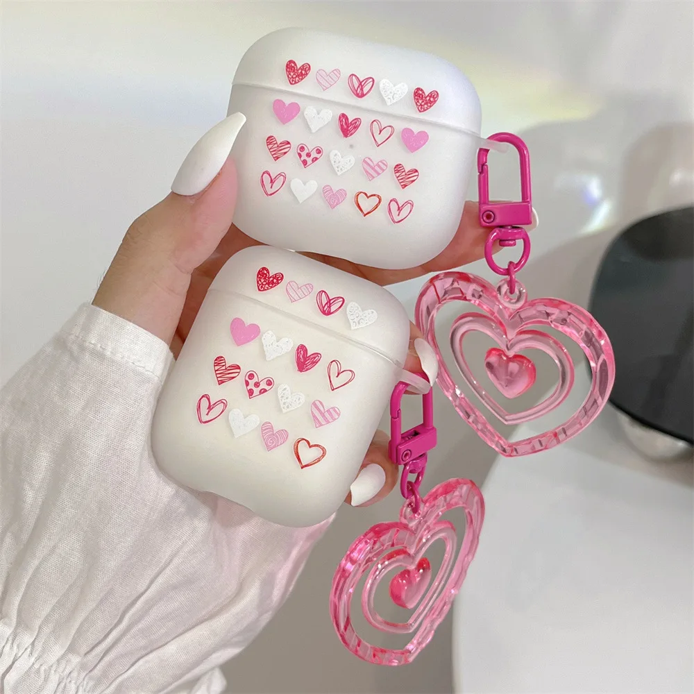 Pink Love Ring for Airpods Pro 2nd Earphone Case For Apple 1/2/3 soft matte TPU Earphone Case for Women and girl with keychain