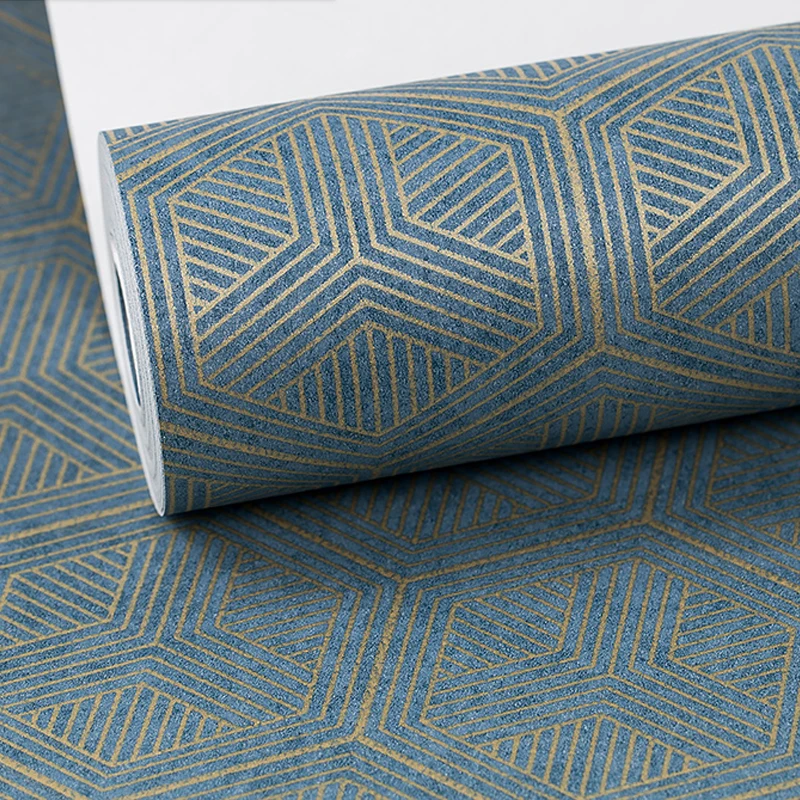 

Blue Gold Line Striped Simple Geometric Wallpaper Roll Modern Design Wall Paper Home Wall Decor Bedroom Living Room Background