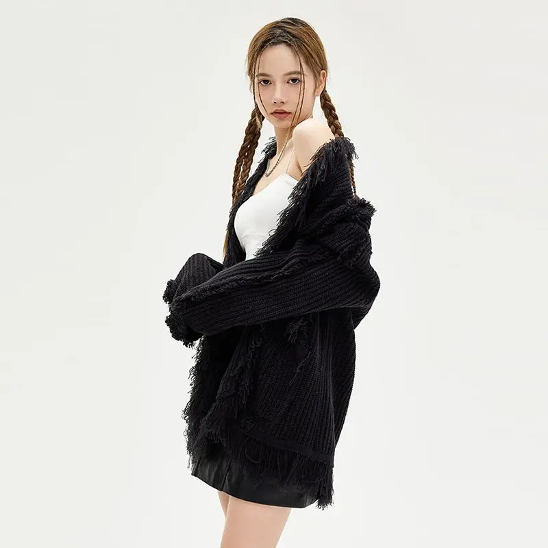 China-Chic Vintage Tassel Coarse Sweater Coat Men's and Women's Autumn and Winter New Loose Couple Knitted Cardigan