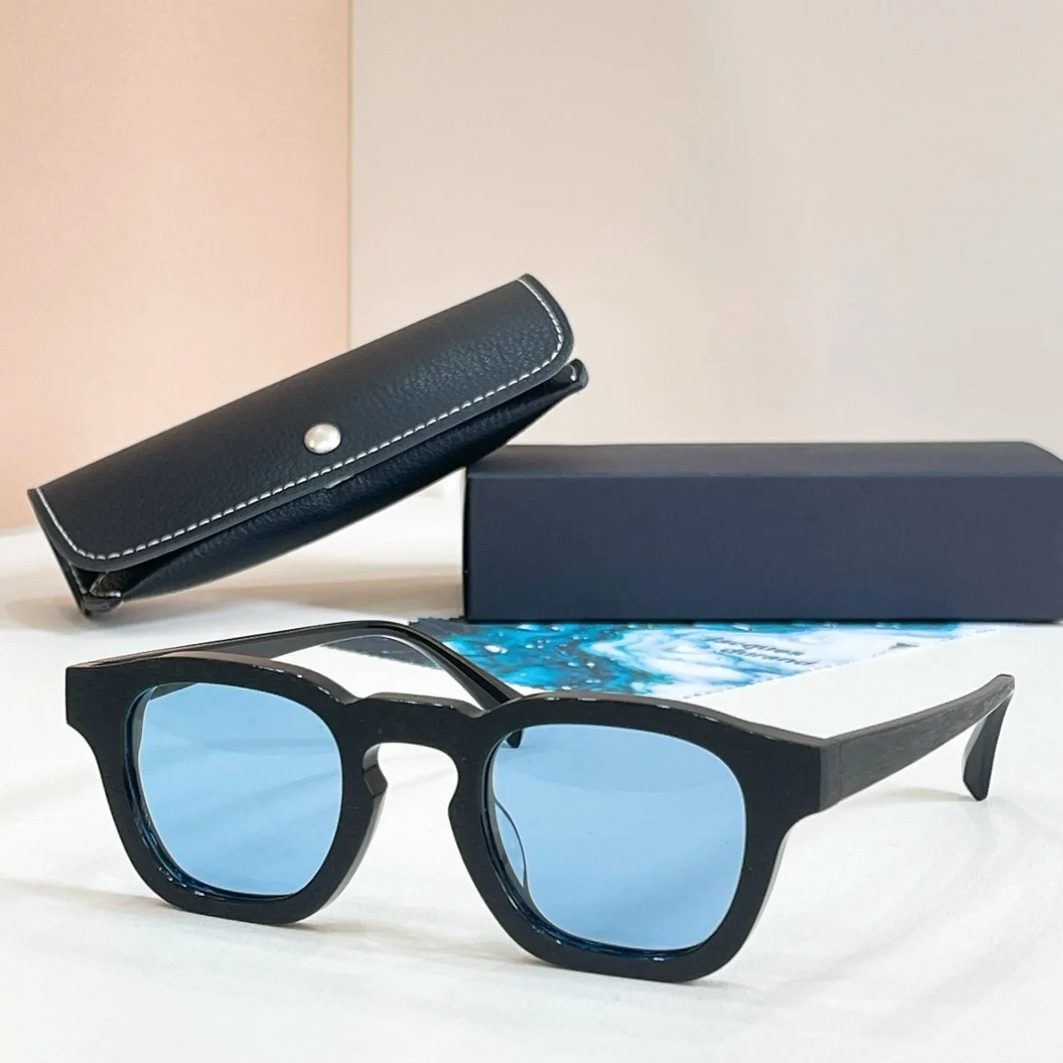 BINTAN Sunglasses for Men Women,Premium Acetate Square Frame,UV400 Gradient Blue Lens,Trendy Retro Tortoiseshell Eyewear