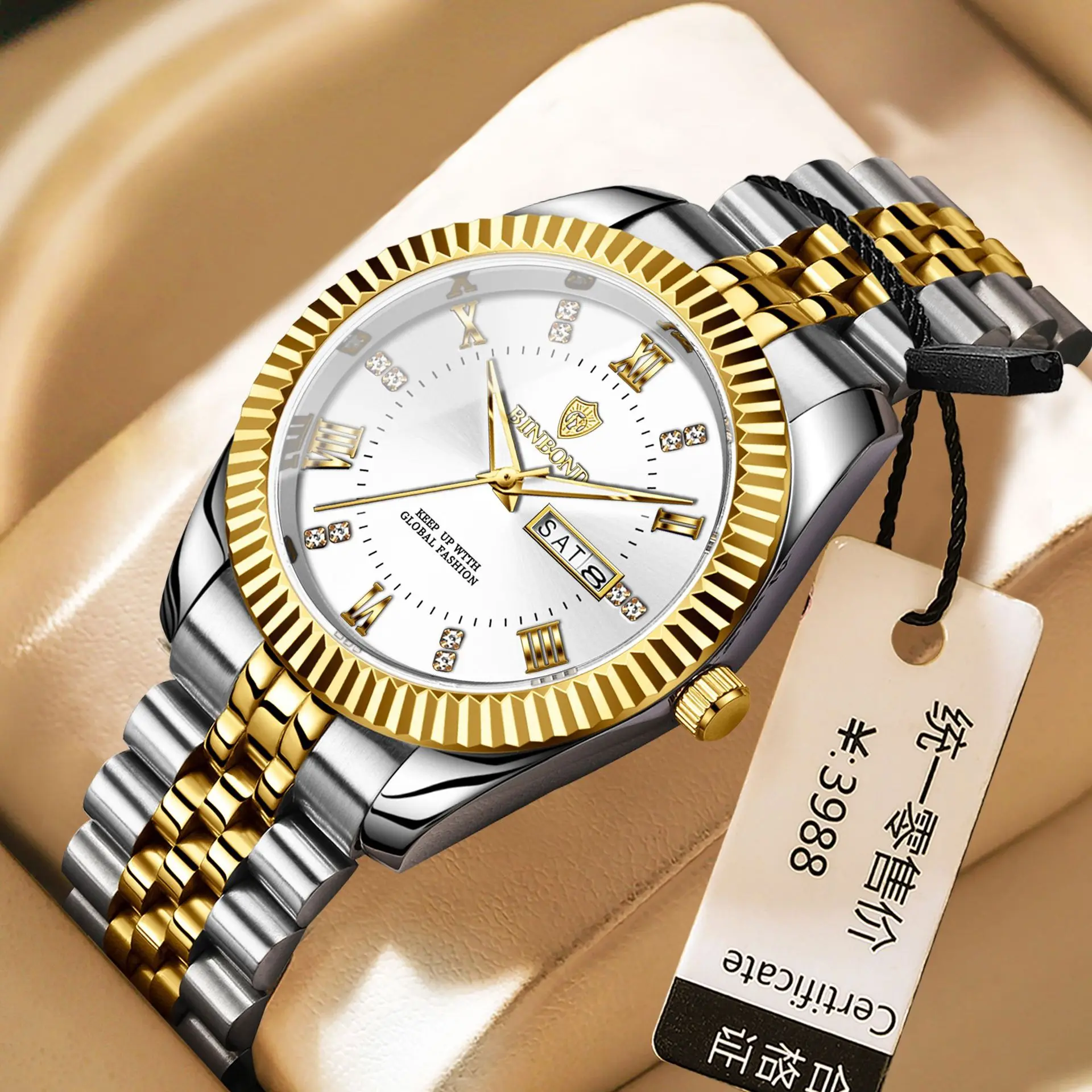 

Men's Watch Fashion Trend Business Calendar Night Light Waterproof Stainless Steel Band Quartz Wristwatch