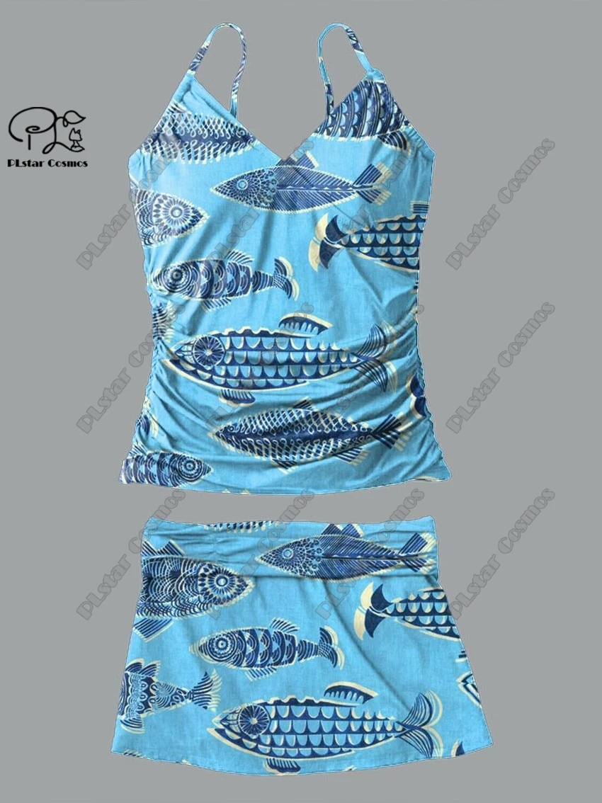 Scollo a v da donna estate piccola fresca stampa floreale animalier gonna con bretelle stile due pezzi costume da bagno vacanza nuovo costume da bagno Q-21