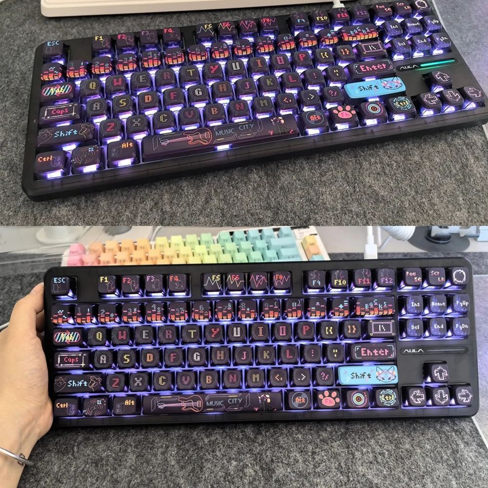 Dance Cat Hertz Cyberpunk Keycap 87 108 RKR75 Wireless Mechanical Keyboard 60% Backlit ASA Height Customization Keycaps 122Keys