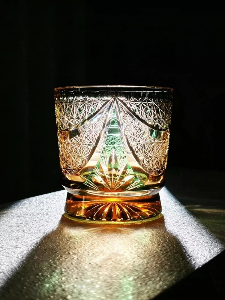 330ml Amber Green Edo Kiriko Brilliant Milky Way Whiskey Glass with Gift Box Trendy Drinkware for Fine Spirits Dropshipping