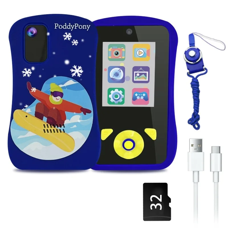 Mobiele telefooncamera voor kinderen, HD-camera voor kinderen met dubbele camera, foto- en video-opname in cartoonstijl