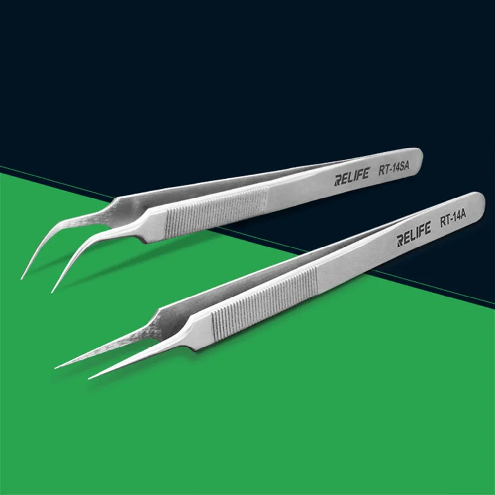 Phone Repair Tweezers Anti-static/slip Clip High Toughness Precision Fine Tip Plus Chip Repair Tool RELIFE RT-14A/RT-14SA