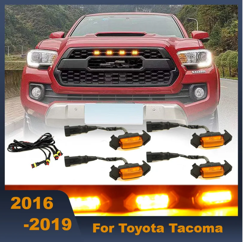 

4pcs/set LED Front Grille Lights with Harness and Fuse White Smoked Transparent Sheel For Toyota Tacoma 2016-2019 TRD PRO