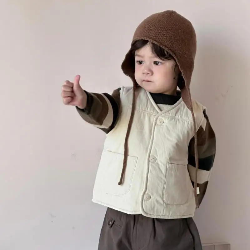 Toddler Cotton Padded Jacket Baby Clothes 2025 Winter New Baby Sleeveless Warm Vest Infant Girls Vest Cardigan Plus Velvet Thick
