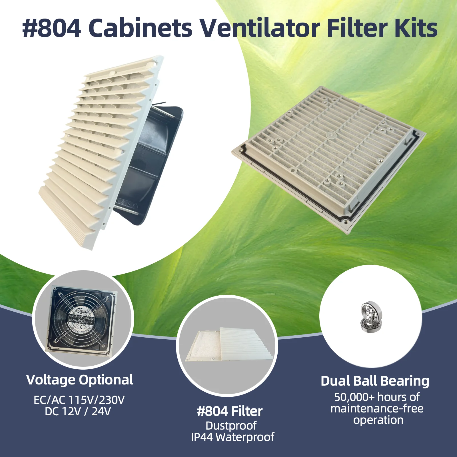 804 IP44 Ventilation Filter Kit - 204x204x85mm Industrial Fan 89% Dustproof 115V 230V 12V 24V 48V 150mm Fan for Cabinets