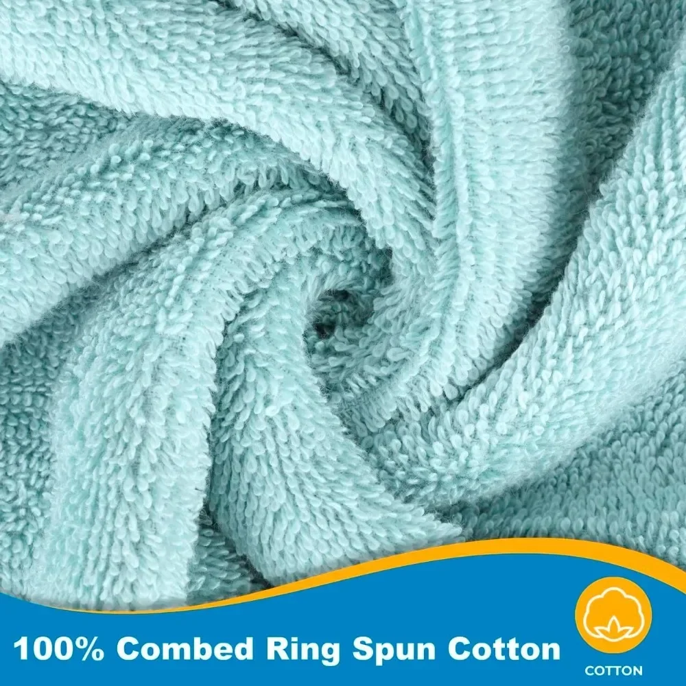 Soft & Absorbent, Luxury 100% Cotton Towels, 6 Piece Bath Towel Set, Include 2 Bath Towels, 2 Hand Towels, 2 Washcloths