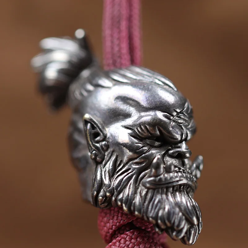 Orcish Warrior Head Sculpture Brass Knife Bead DIY Paracord Accessories  Handmade Woven Lanyard Pendant EDC Outdoor Tool Hanging