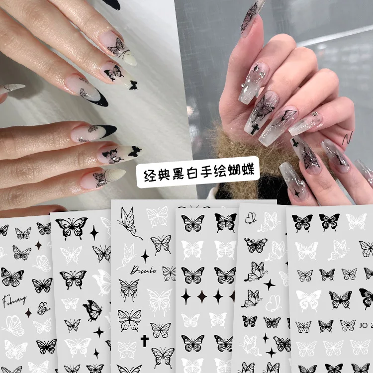 

New Style Butterfly Nail Stickers Hand-painted Cro Heart Stickers Retro Hollow with Adhesive DIY Nail Jewelry Accessories