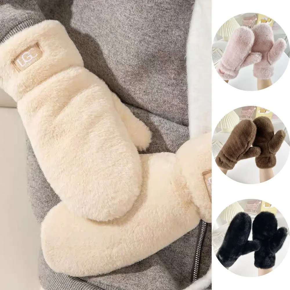 

Перчатки из искусственного кроличьего меха, женские зимние перчатки, ветрозащитные плюшевые толстые теплые плюшевые перчатки из искусственного меха, мягкие варежки с длинными пальцами