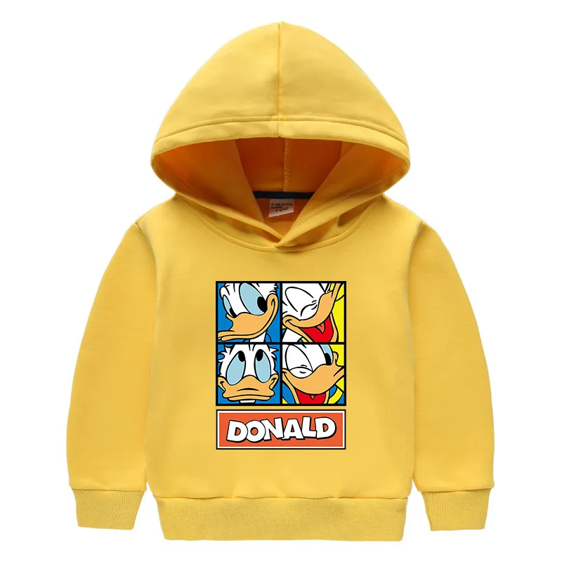 MINISO Disney Mickey Mouse and Donald Duck Hooded Sweatshirt Autumn and Winter Children's Fleece Long-sleeved T-shirt