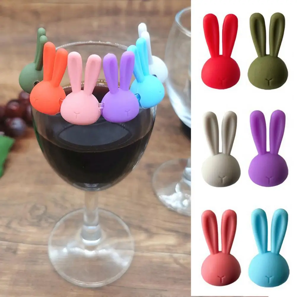 6Pcs Wine Glass Marker Creative 3D Rabbit Ears Silicone Drink Charms Wine Identifier Goblet Cup Divider For Champagne Cocktails