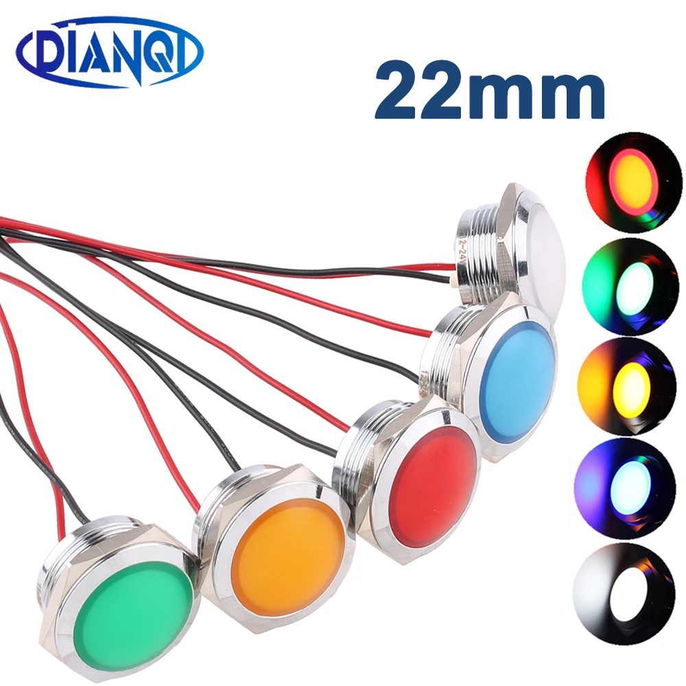 22Mm Led Metalen Lampje Sferische Ronde Signaal Lamp 3V 6V 12V 24V 220V rood Groen Wit Blauw Geel Led Diy Gebruik