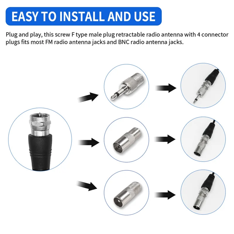 

High Quality-High Gains FM Telescopic Antennas DAB FM Antennas Indoor FM Radio Antennas With 3 Adapter For Household Digital FM