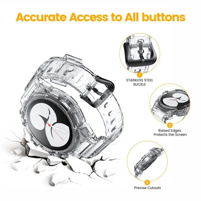 Transparent Band+Case for Samsung Galaxy Watch 5 4 40mm 44mm Accessory Clear Case+sport bracelet Galaxy Watch 4 strap wristband