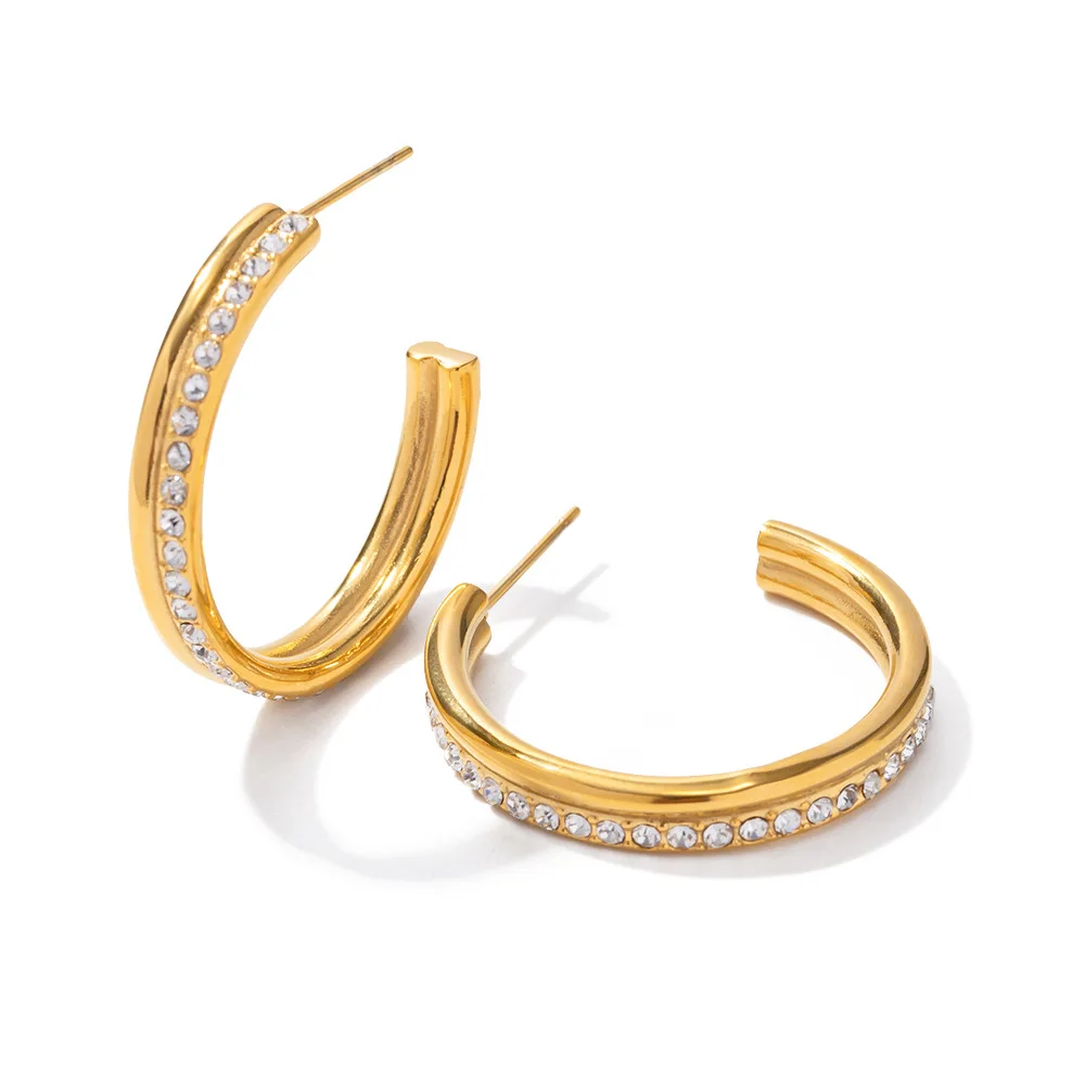 

Stainless Steel PVD 18K Gold Plated Tarnish Waterproof Big Size Zircon Hoop Earrings For Woman Jewelry Wholesale Trendy